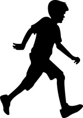 black flat Running kid child silhouette icon, vector silhouette design, isolated on transparent background.