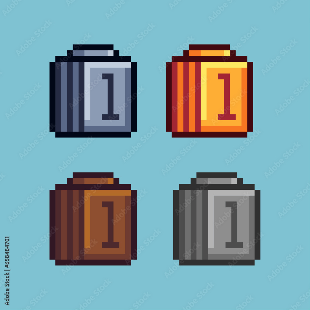 Poster pixel art sets of gold calendar o ne with variation color item asset. simple bits of one calendar on