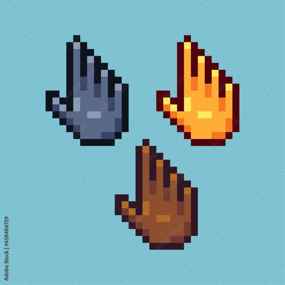 Fototapete pixel art sets of hand cursor pointer with variation color item asset. simple bits of hand pointer o