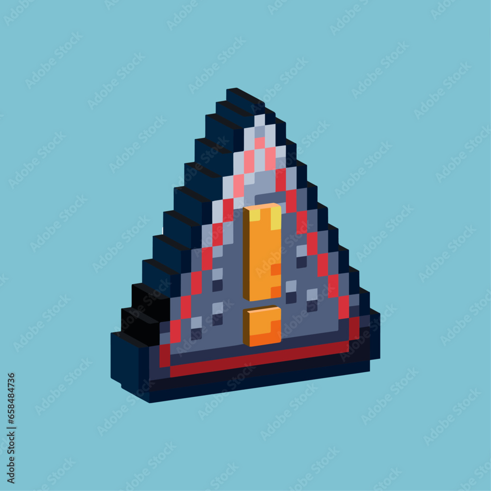 Poster isometric pixel art 3d of restricted sign for items asset. triangle electric sign on pixelated style