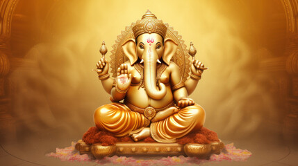illustration of Golden Lord Ganesha so beautiful and perfection - obrazy, fototapety, plakaty