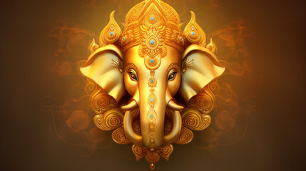 illustration of Face Golden Lord Ganesha so beautiful and perfection - obrazy, fototapety, plakaty