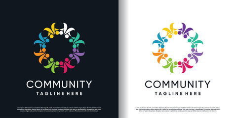 Community logo design with creative unique concept Premium Vector