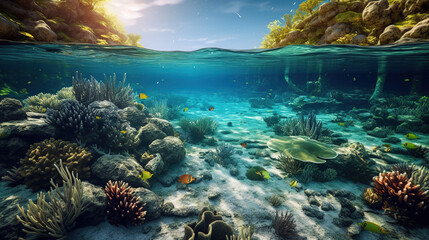 Beautiful Sea Bed Coral Reef Seascape Selective Focus Background