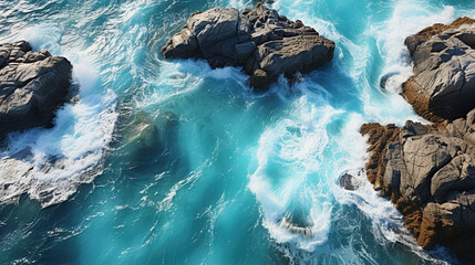 The Sea seen From Above with Vivid Colors and Water Streaks On a Paradise Beach and The Calm Sea