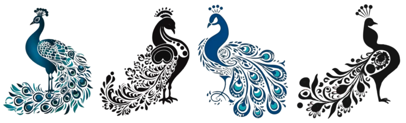 Fotobehang black and white illustration of peacock  © lahiru