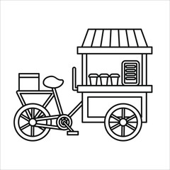 Fototapeta na wymiar Ice cream and drink cart, fresh drink stall, bicycle cart in line art style