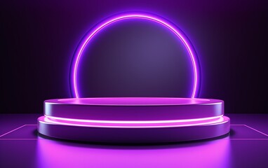 empty purple neon podium on dark background
