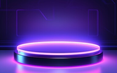 empty purple neon podium on dark background