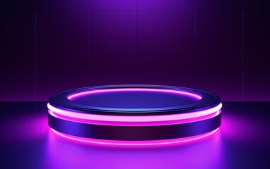 empty purple neon podium on dark background
