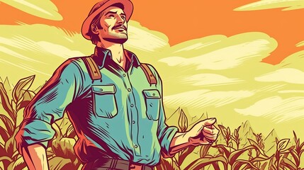 Obraz na płótnie Canvas A farmer on the background of his plantations. Fantasy concept , Illustration painting.