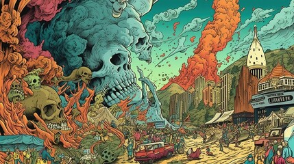 Surreal climate change concept. Fantasy concept , Illustration painting.