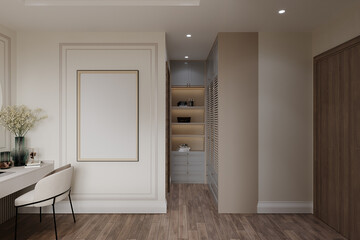 Classic Wall Closet and Cabinet, Wall Paint, LED Light, Decorate Into Bedroom Interior Design