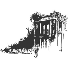 Uncharted Ruins Vintage Illustration Vector