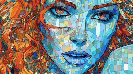 Abstract portrait of a girl in the mosaic style. Fantasy concept , Illustration painting. - obrazy, fototapety, plakaty