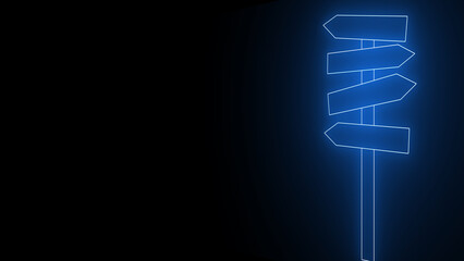 Neon signboard. glowing signboard. Road traffic sign. Blank board with place for text.