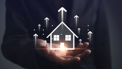 Estate investment market, Property value concept. Businessman owner home real investment building...