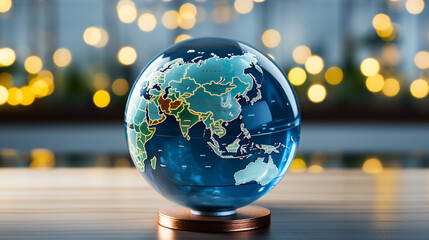 Fototapeta na wymiar Globe transparent model on blurred background. 
