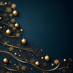 Very Elegant Christmas Themed Design Illustration over Dark Blue Background with Gold Accents - obrazy, fototapety, plakaty