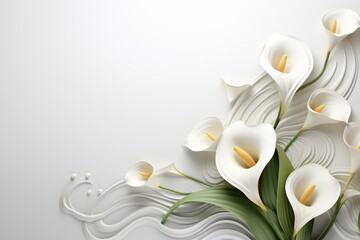 A 3d wallpaper design with white calla lily flowers on the borders