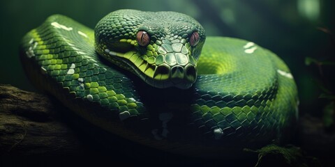 painting of a green python, generative AI - obrazy, fototapety, plakaty