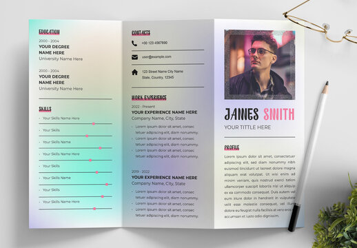 Holographic Colorful Trifold Brochure Resume Template