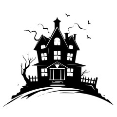Silhouette haunted house, castle , Halloween, vector, Line art, illustration, black