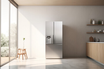 Modern refrigerator for kitchen room in home