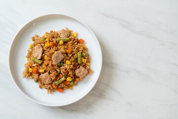 pork fried rice on white plate