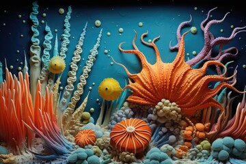 Fototapeta na wymiar Abstraction using colorful sea sponges and starfish 
