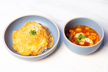 Sour Soup Shimp and omlette rice