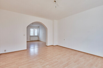 Empty Interior with white walls and Wooden Parquet 