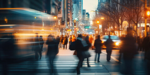 City Life in Motion. A Bokeh Blur of People Walking through the Busy Streets.