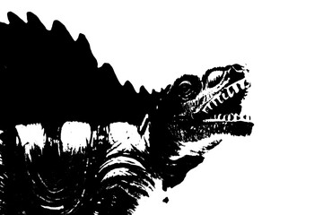 black dinosaur silhouette isolated on white background, model of dinosaurs toys