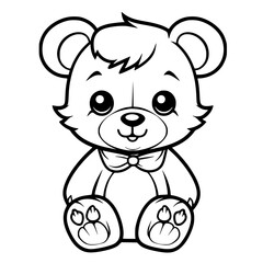 Kawaii Cute Bear Handdrawn Coloring Page Illustration
