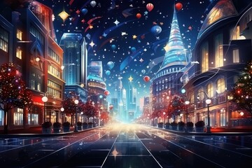 Fototapeta na wymiar City decorate with Christmas festival theme. Generative AI