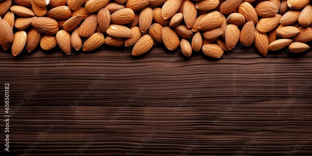 Aufkleber generative ai : almond nuts on a wooden table. top view. copy space