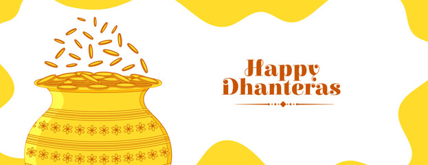 happy dhanteras festive wallpaper with pot and golden coin design