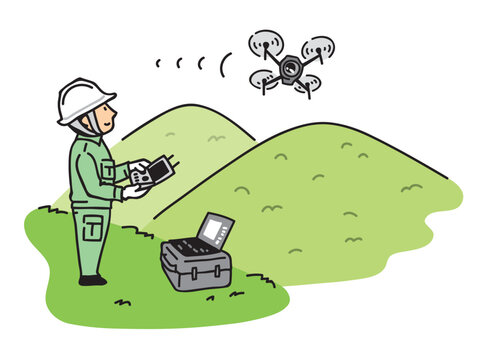 drone operator controlling drone over green hills clip art preview