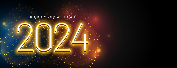 3d style 2024 text new year festive banner with firework bursting
