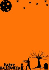 Orange Halloween background with symbols Ghosts