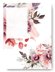 Watercolor blush pink anemone floral wedding invitation card template set with rustic theme decoration.