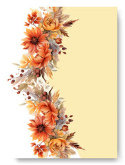 Hand drawn background and frame golden brown anemone floral design