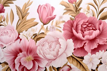 Gold and pink floral renaissance background, high detail, sharp details
