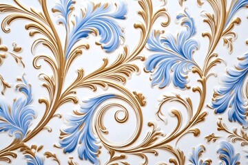 Blue and Gold 3D Rennaissance Floral background wallpaper wedding mockup post card invitation