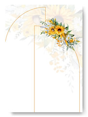 Border frame with yellow sunflower floral watercolor background of wedding invitation.
