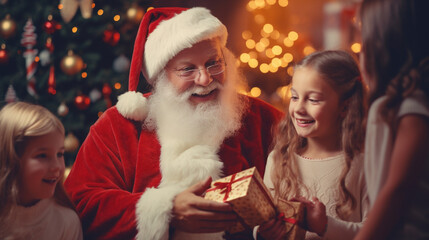Fototapeta na wymiar Santa Claus giving Christmas present