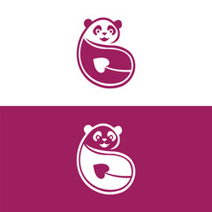 Panda logo design vector template, Loving baby pandas, vector illustration,panda bear cartoon illustration, panda line art logo design