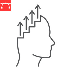 Self development line icon, progress and goals, human head shape ladder vector icon, vector graphics, editable stroke outline sign, eps 10.