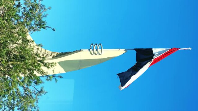 Hurghada, Egypt - December 2022: View of the flag of the country of Egypt. The flag flutters in the wind on the Mediterranean coast. 4K